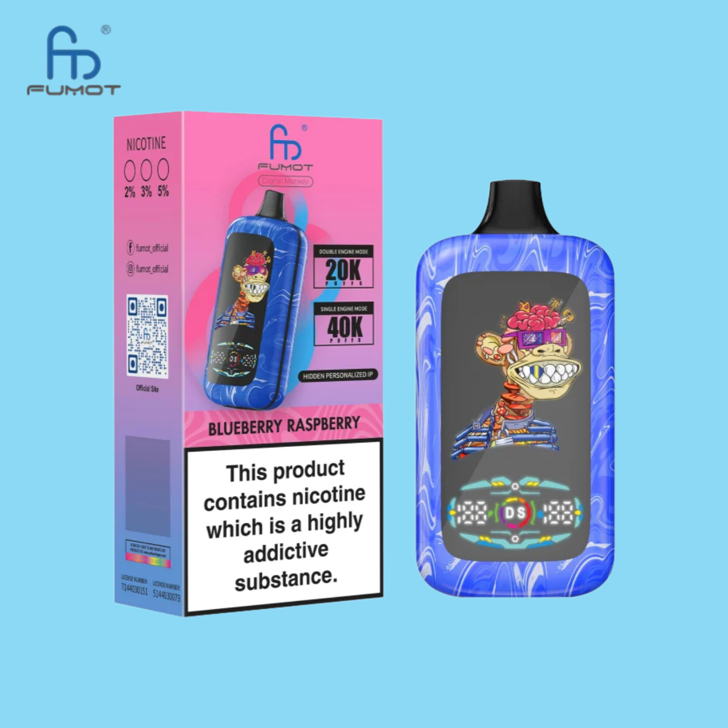 Randm Fumot Digital Monkey 20K/40K Puffs Blueberry Raspberry