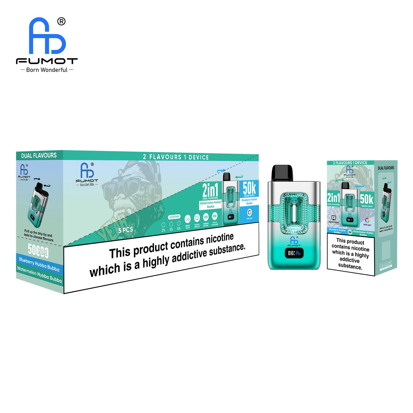 Blueberry Hubba Bubba & Watermelon Hubba Bubba FUMOT ECO 2IN1 50K Vape