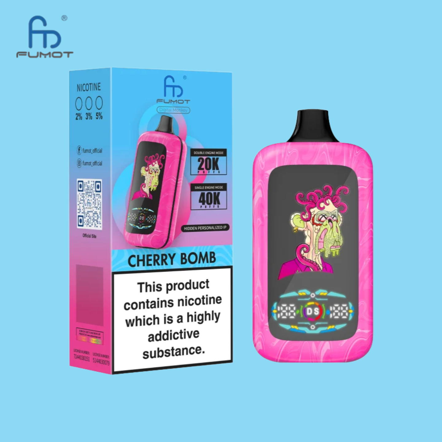40K Puffs Cherry Bomb Fumot Digital Monkey Vape