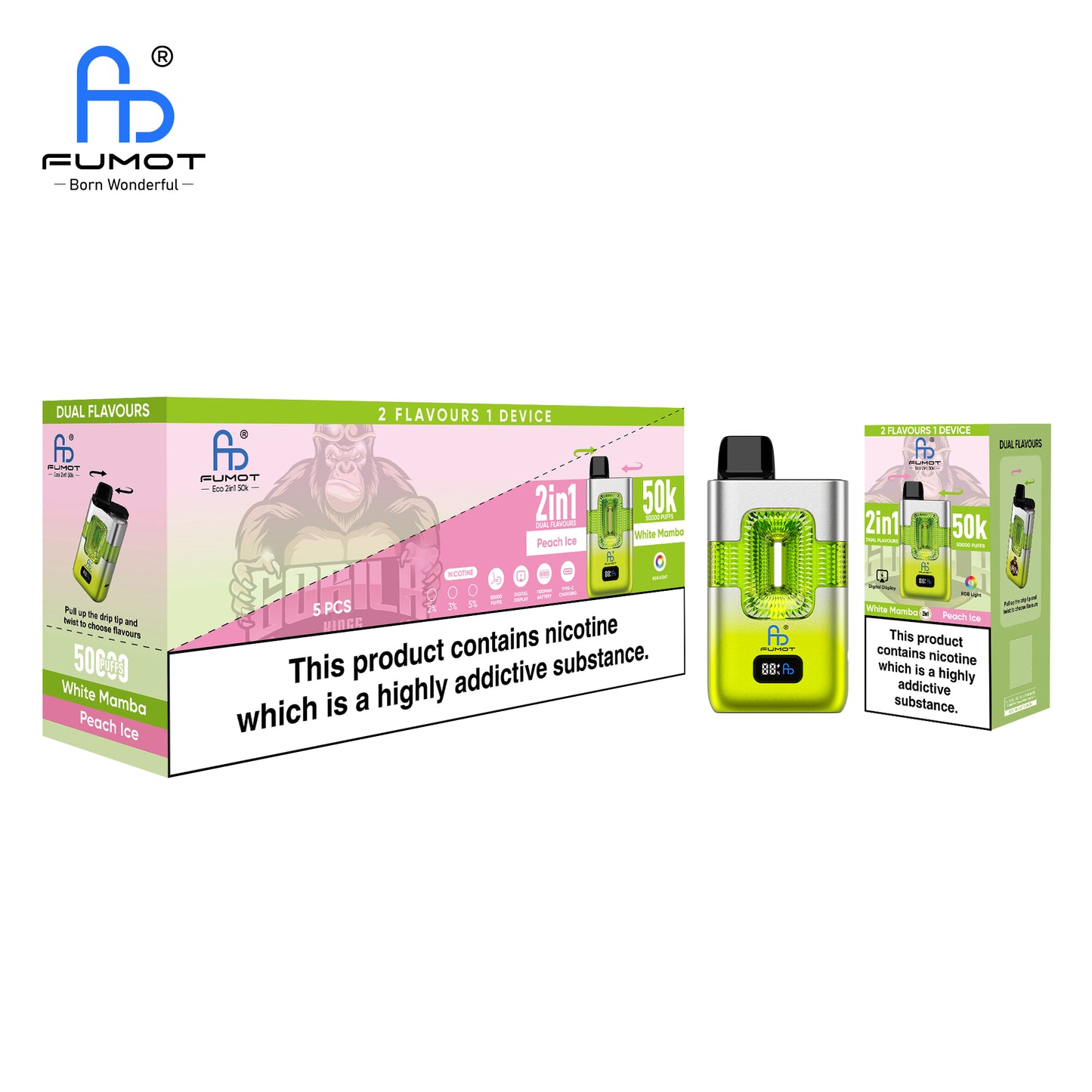FUMOT ECO 2IN1 50K Puffs Peach Ice & White Mamba