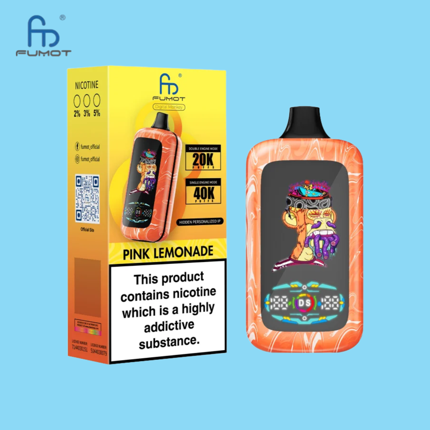 40000 Puffs Pink Lemonade Fumot Digital Monkey Vape