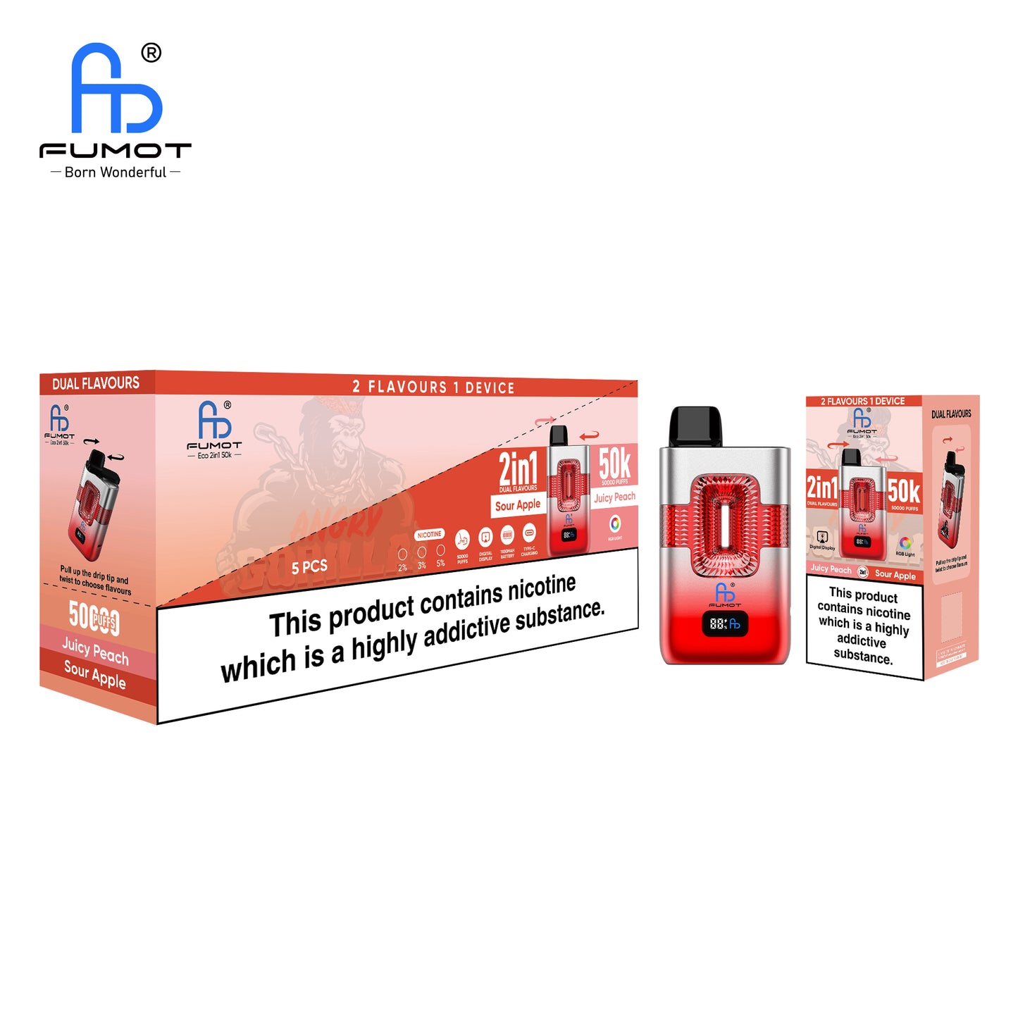 Sour Apple & Juicy Peach FUMOT ECO 2IN1 50K Puffs Vape