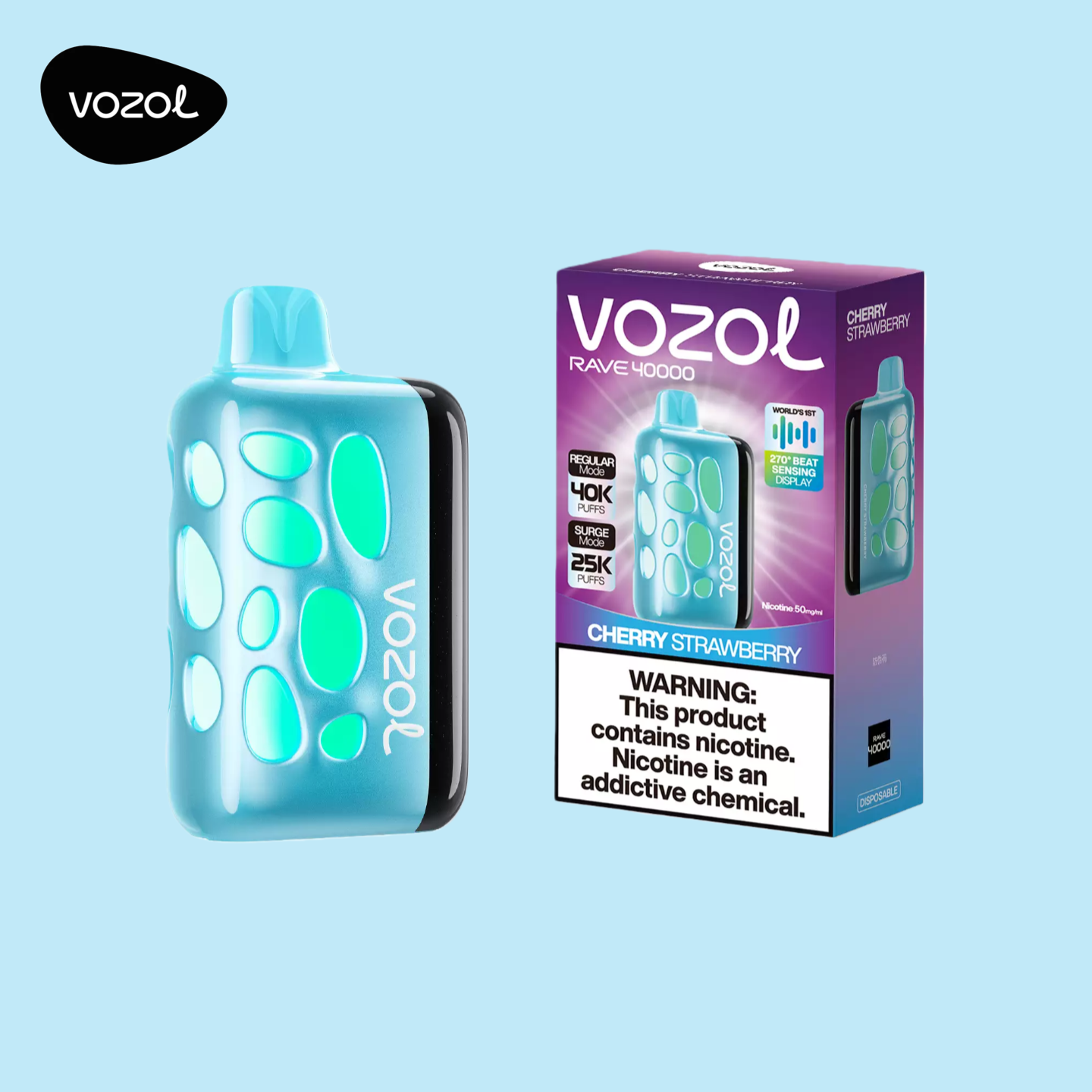 Dual Mesh Coil Vozol Rave 40K Puffs Cherry Strawberry Vape