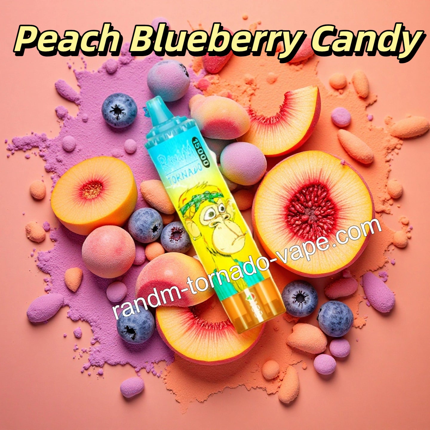 RandM Tornado 15000  Peach Blueberry Candy  Randmtornadovape
