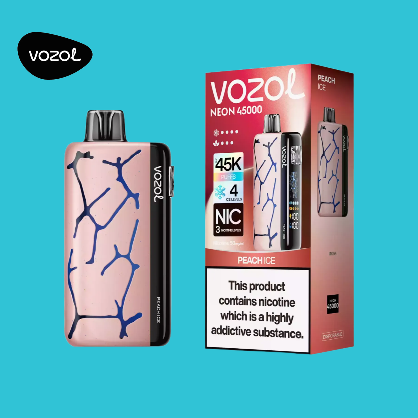 20 ml d'e-liquide Vozol Vape Neon 45000 Peach Ice
