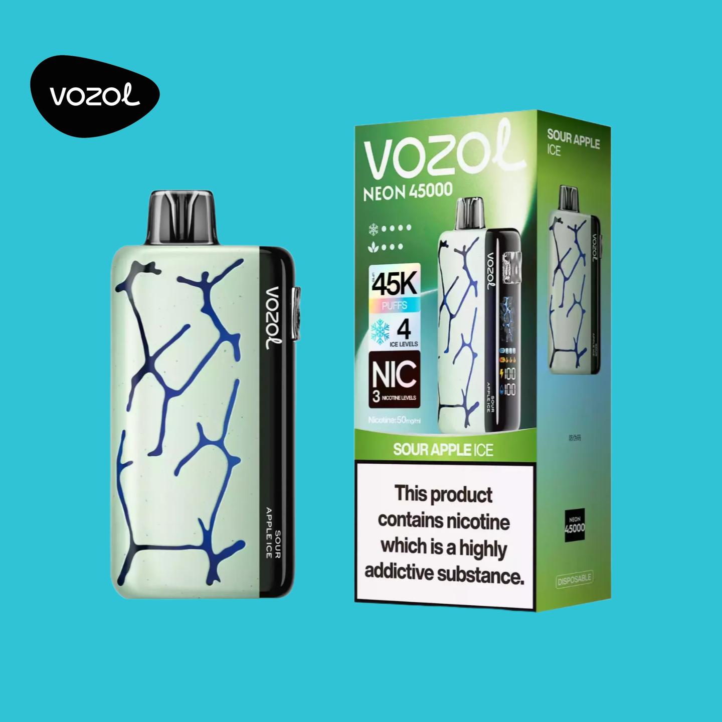 Sour Apple Ice Vozol Neon 45000 Puffs Vape