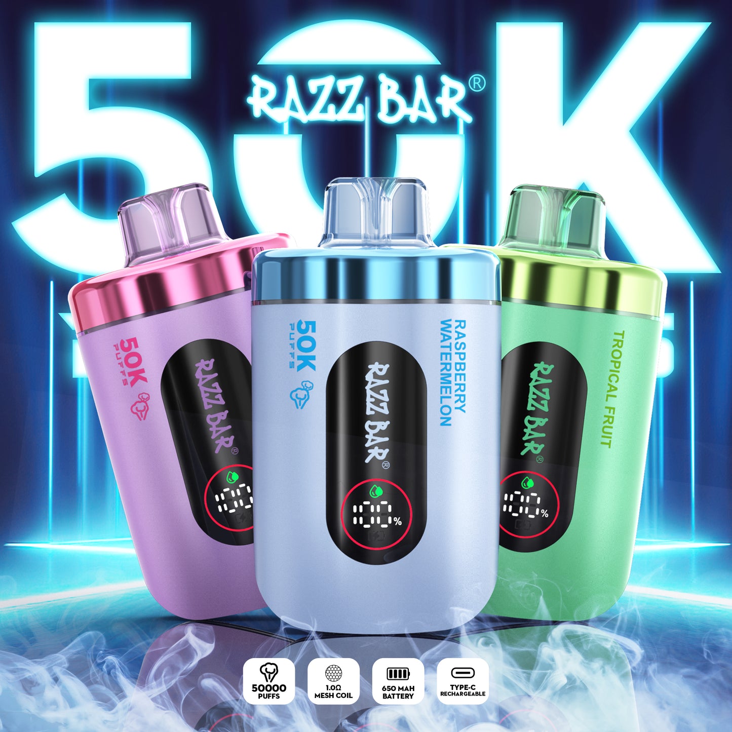 Razz Bar 50K Mesh Coil Technologie 16 Geschmack