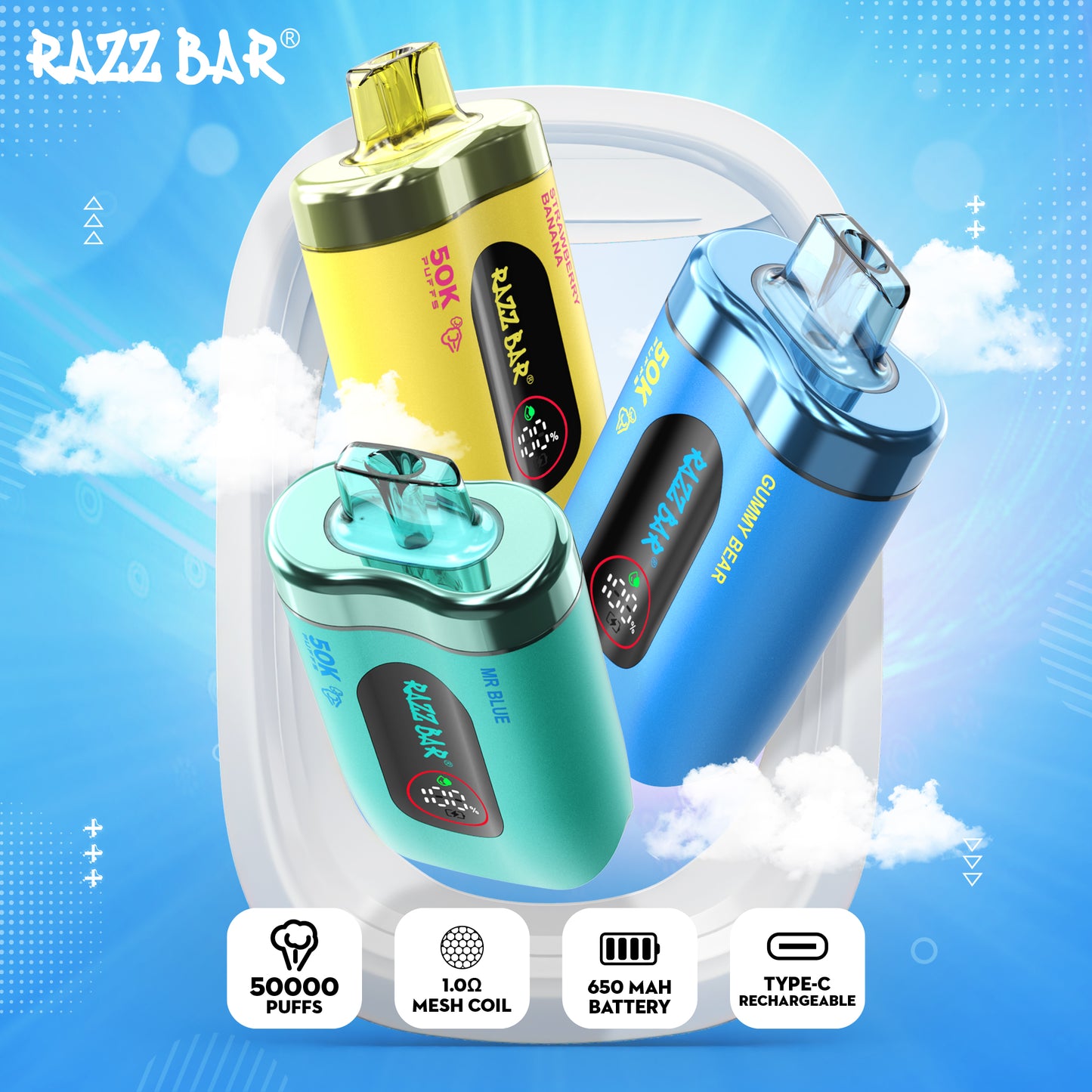 Razz Bar 50K Mesh Coil Technologie 16 Geschmack