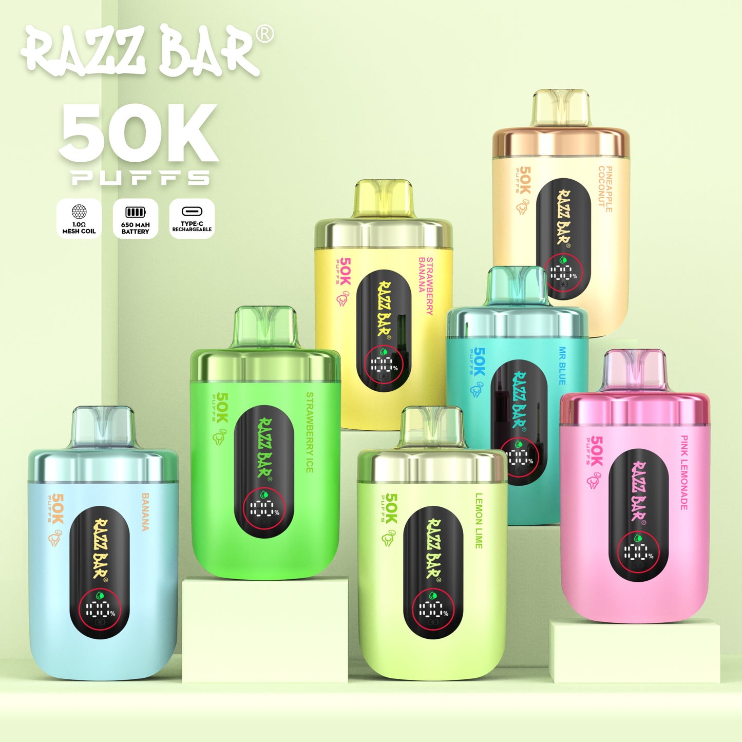 Razz Bar 50K Mesh Coil Technologie 16 Geschmack