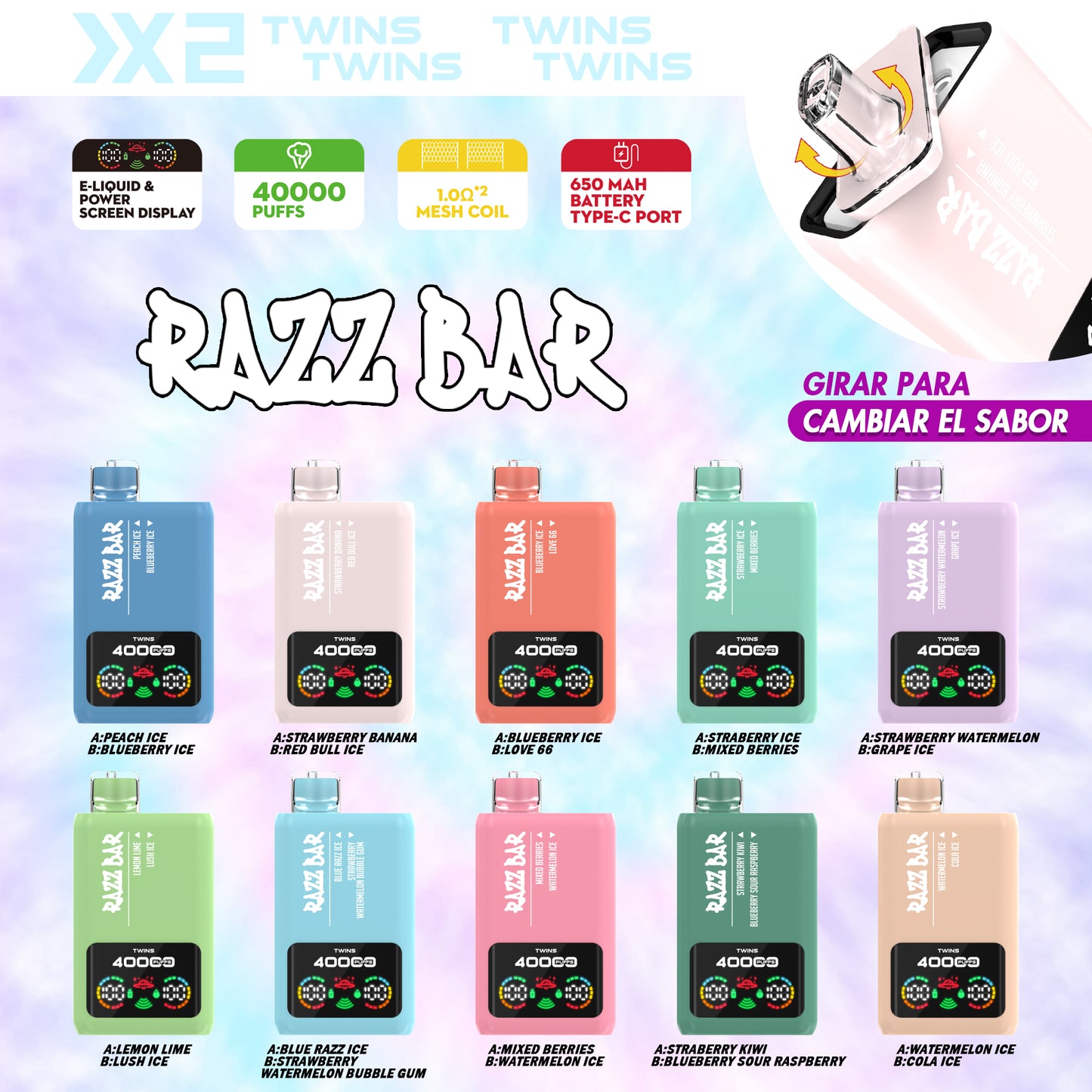 Razz Bar 40K Einweg-Vape mit zwei Geschmacksrichtungen