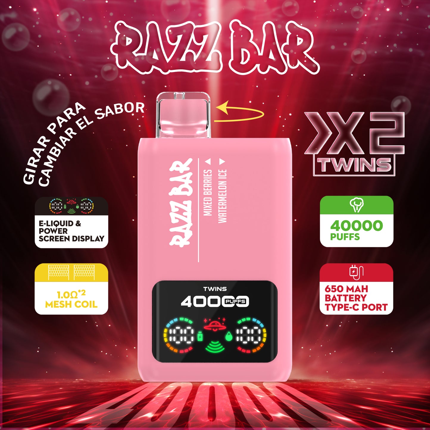 Razz Bar 40K Einweg-Vape mit zwei Geschmacksrichtungen