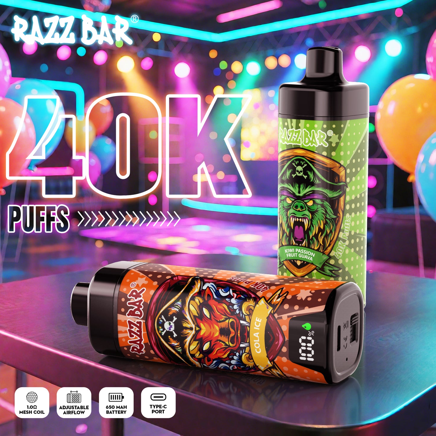 Razz Bar New 40K Züge - 18 Geschmacksrichtungen erhältlich