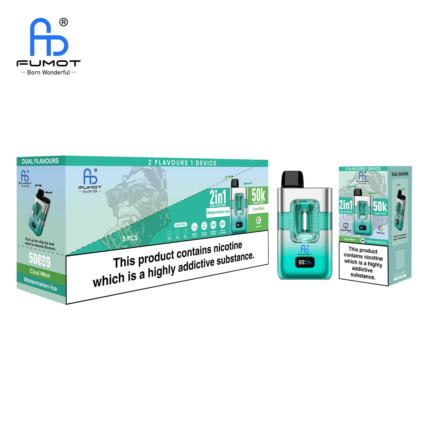 Cool Mint & Watermelon Ice RandM Tornado 50000 Vape