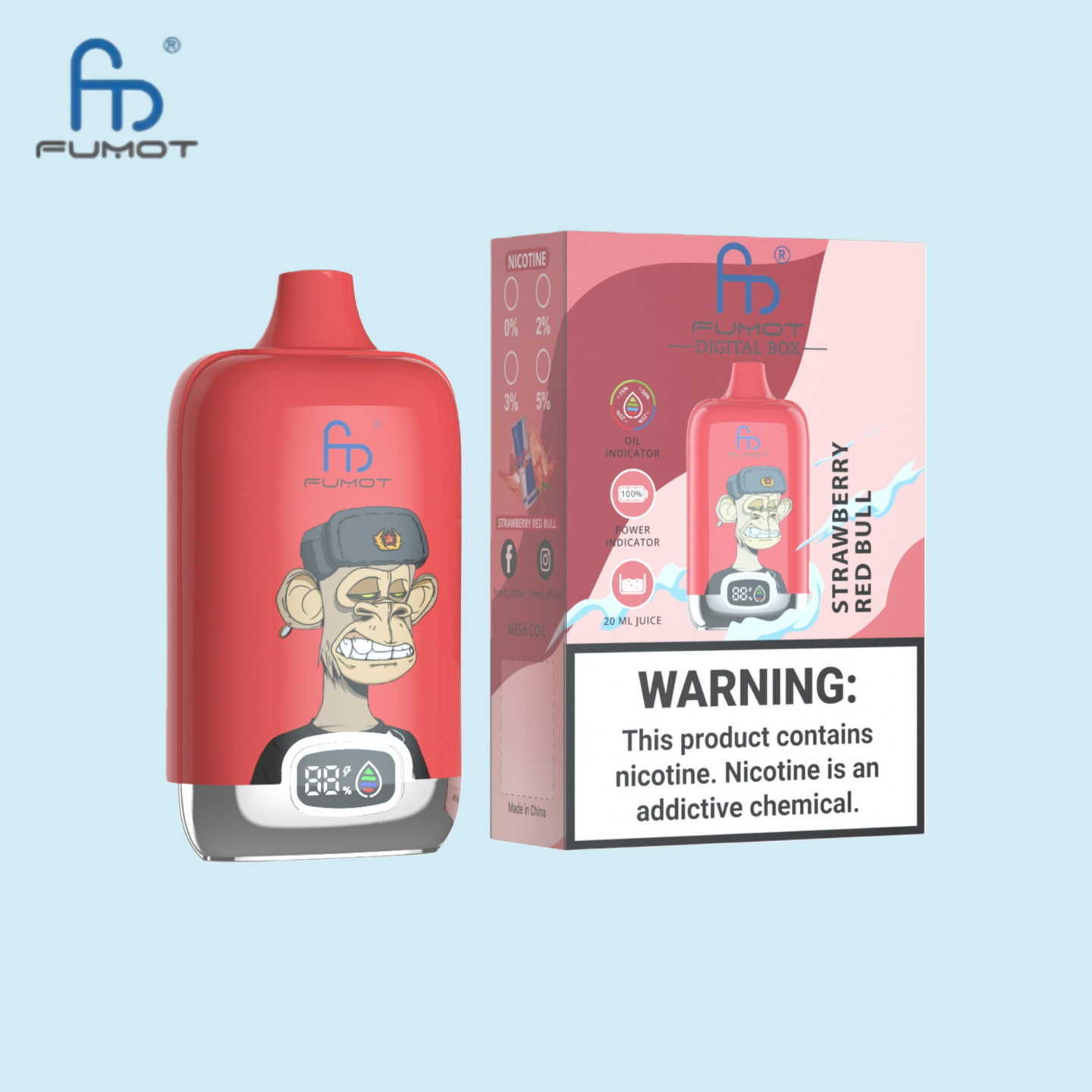 Randm Tornado Vape Digital Box 12000 Strawberry Red Bull