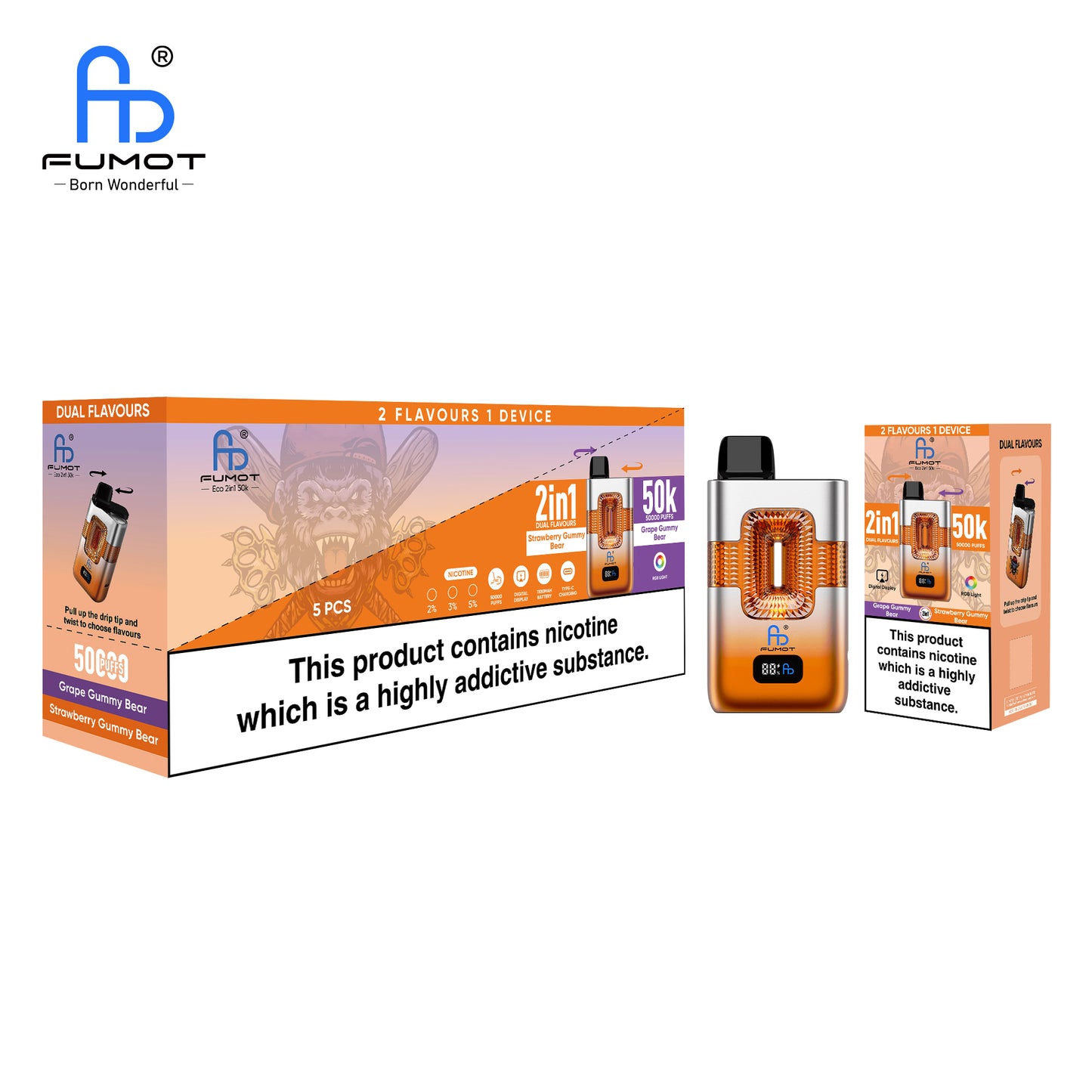 RandM Tornado 50000 Grape Gummy Bear & Strawberry Gummy Bear