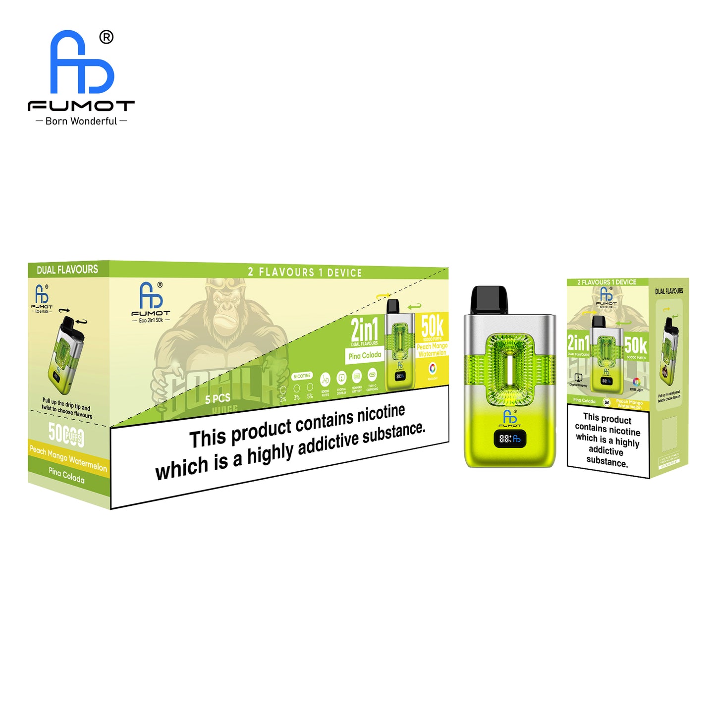 Randm FUMOT ECO 2IN1 50K Peach Mango Watermelon & Piña Colada