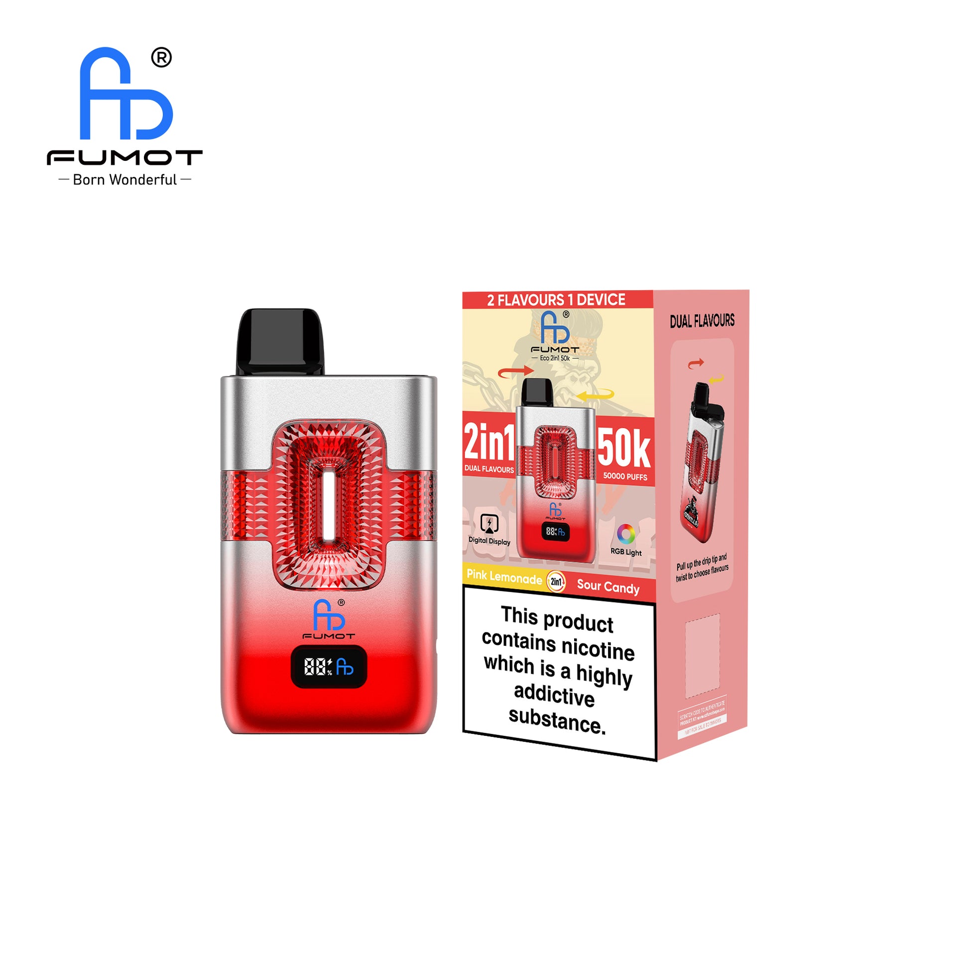 Randm FUMOT ECO 2IN1 50K Puffs Pink Lemonade & Sour Candy Randmtornadovape Randm FUMOT ECO 2IN1 50K Puffs Pink Lemonade & Sour Candy Randmtornadovape
