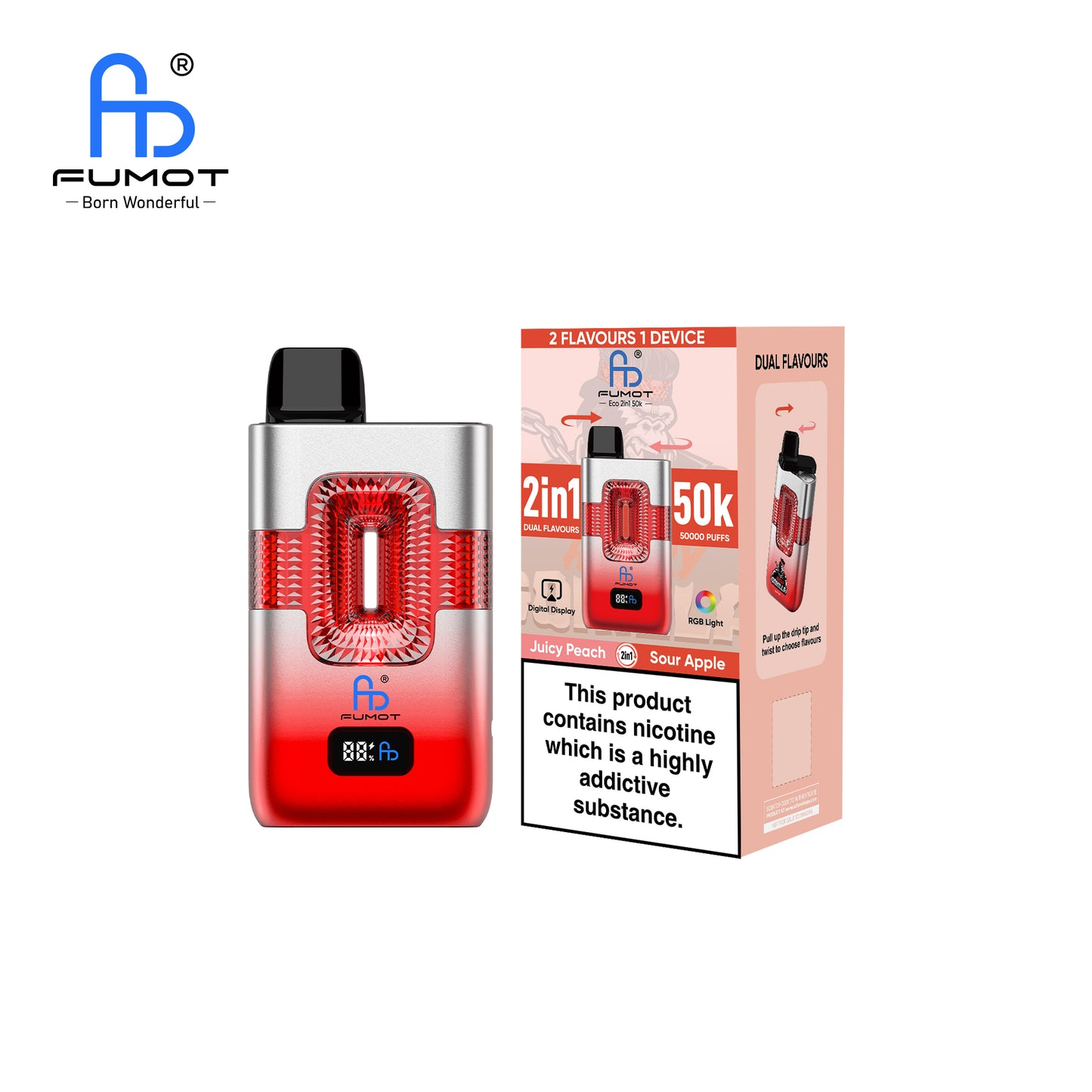 Sour Apple & Juicy Peach FUMOT ECO 2IN1 50K Puffs Vape