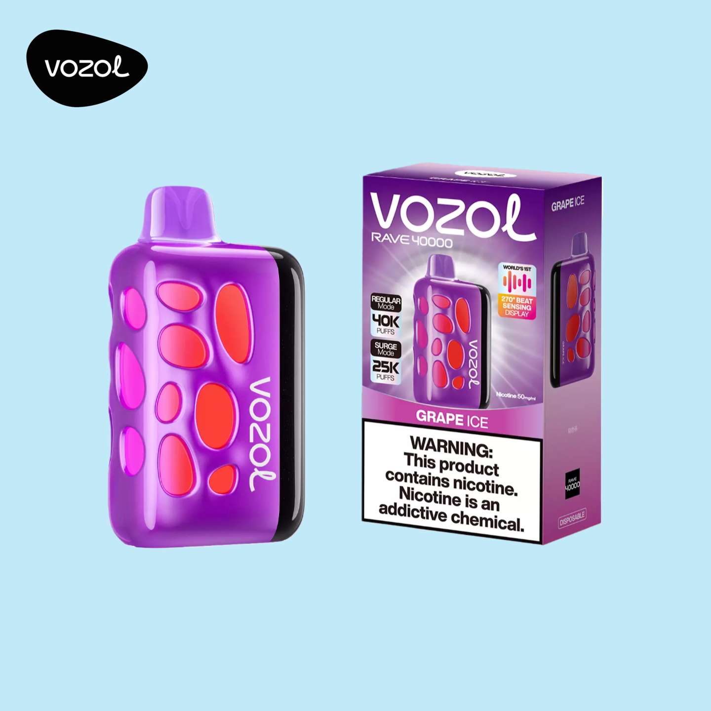 Vozol Rave 40K bouffées à double mode, saveur raisin glacé