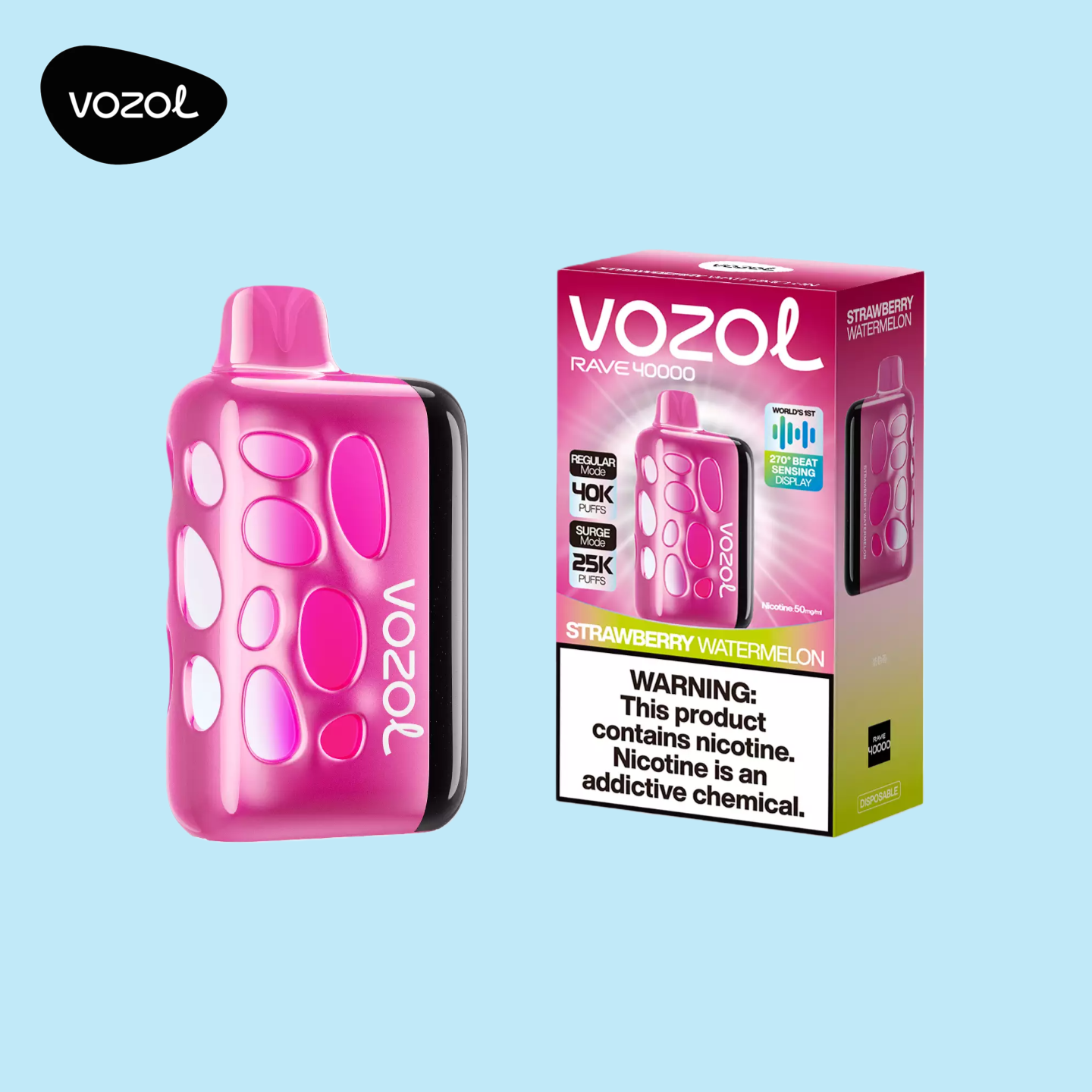 1000 mAh Vozol Vape Rave 40K Strawberry Watermelon