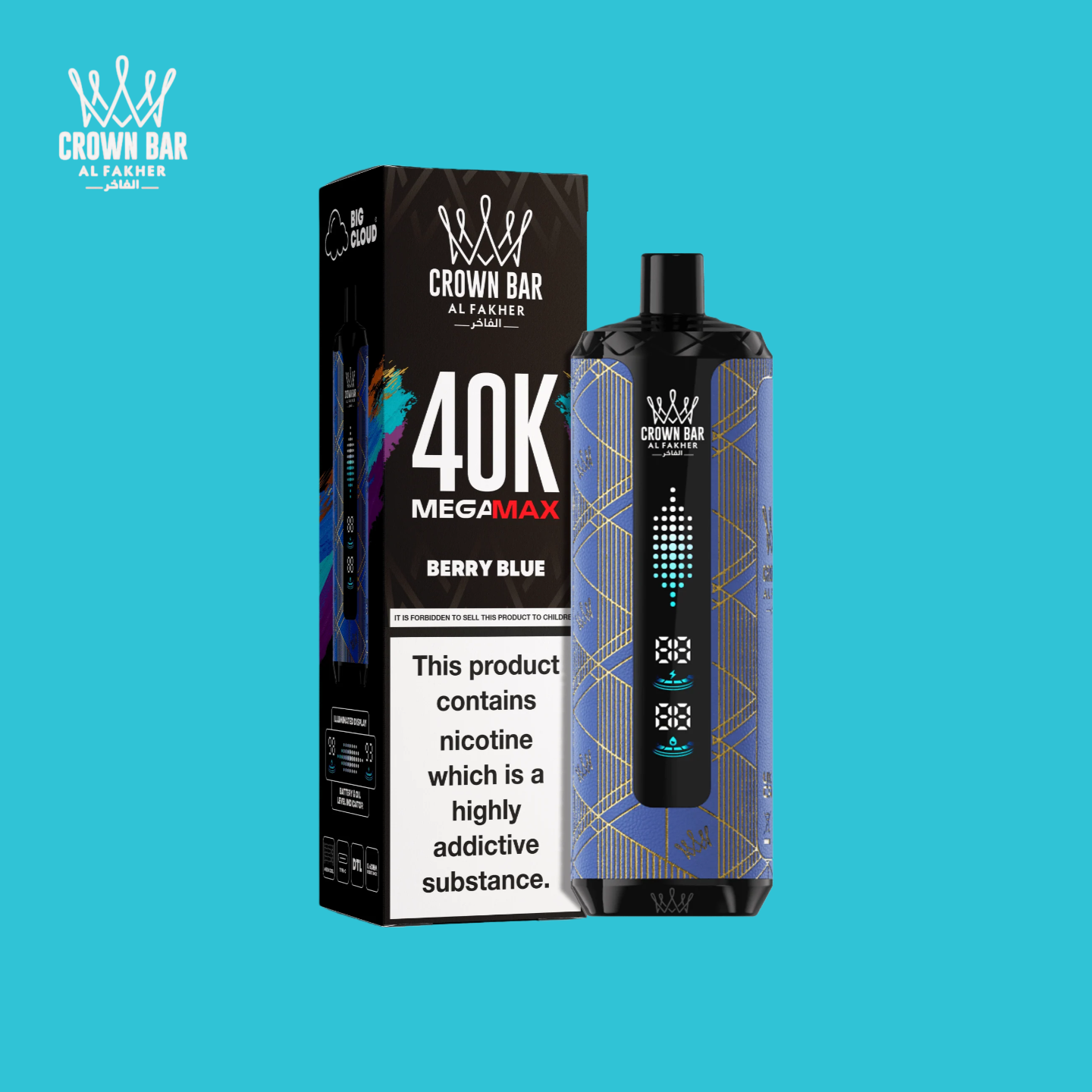 AL Fakher Crown Bar Mega Max 40K Puffs Baies Bleues