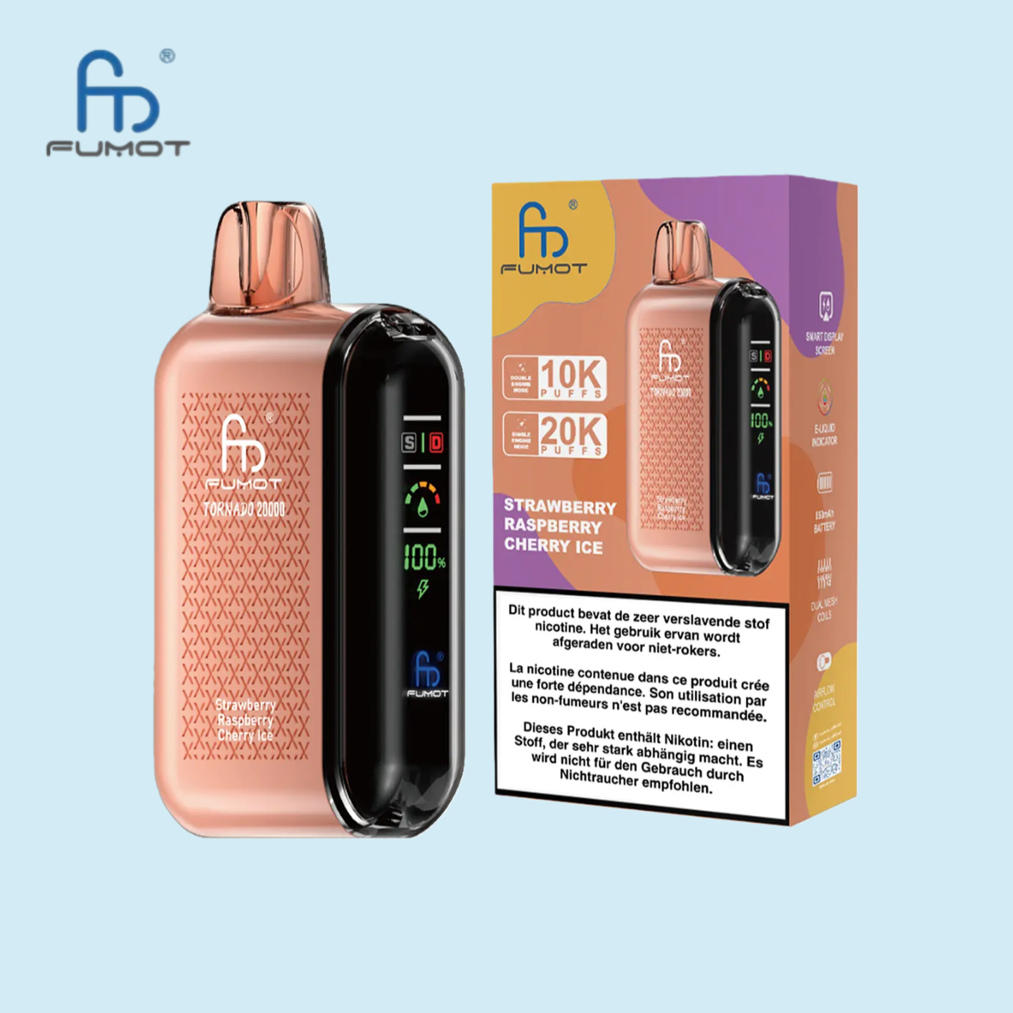 RandM Tornado 20000 Puffs Vape Strawberry Raspberry Cherry Ice