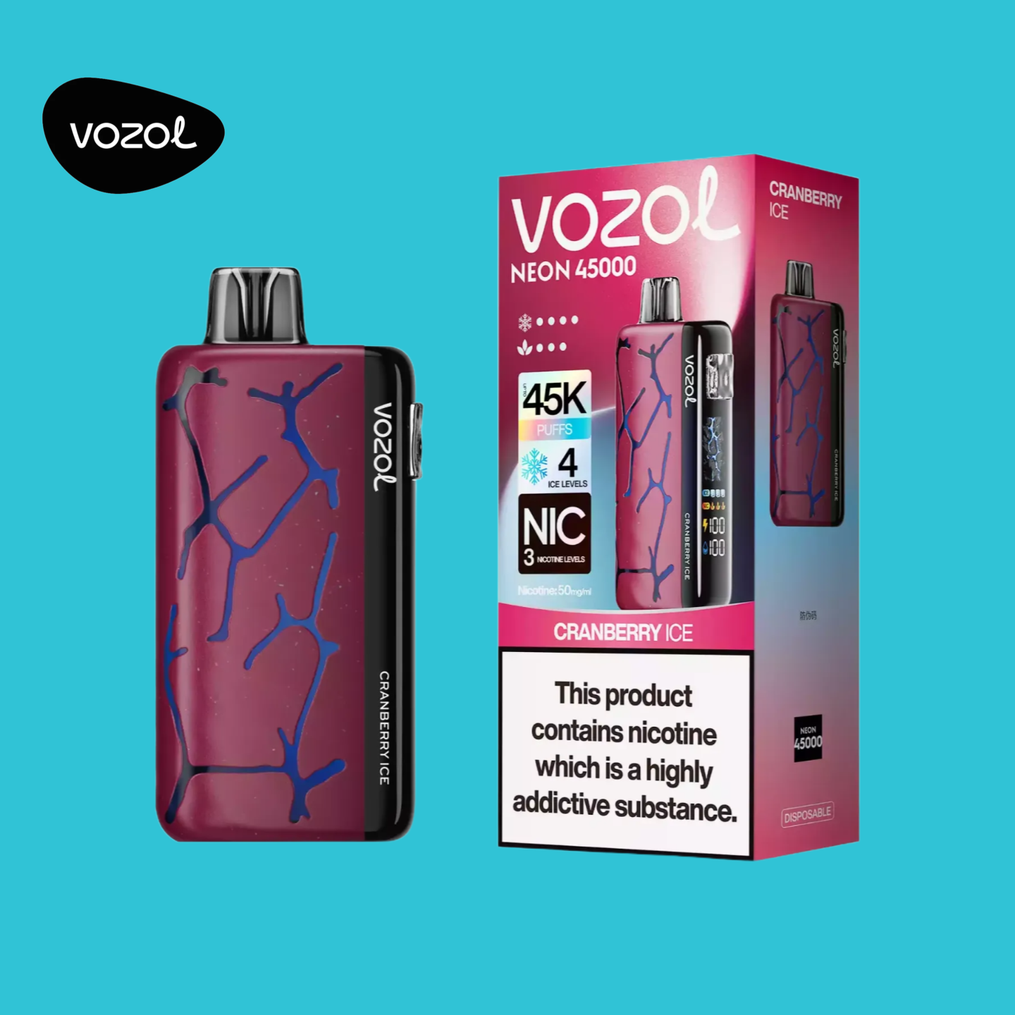Cranberry Ice Geschmack Vozol Neon 45000 Vape